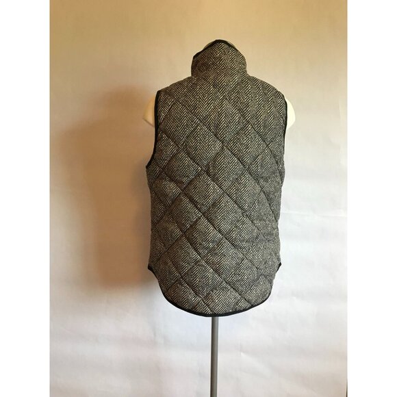 J. Crew Black and Tan Chevron Print Zip-Up Quilted Puffer Vest, Size Small - Picture 5 of 8